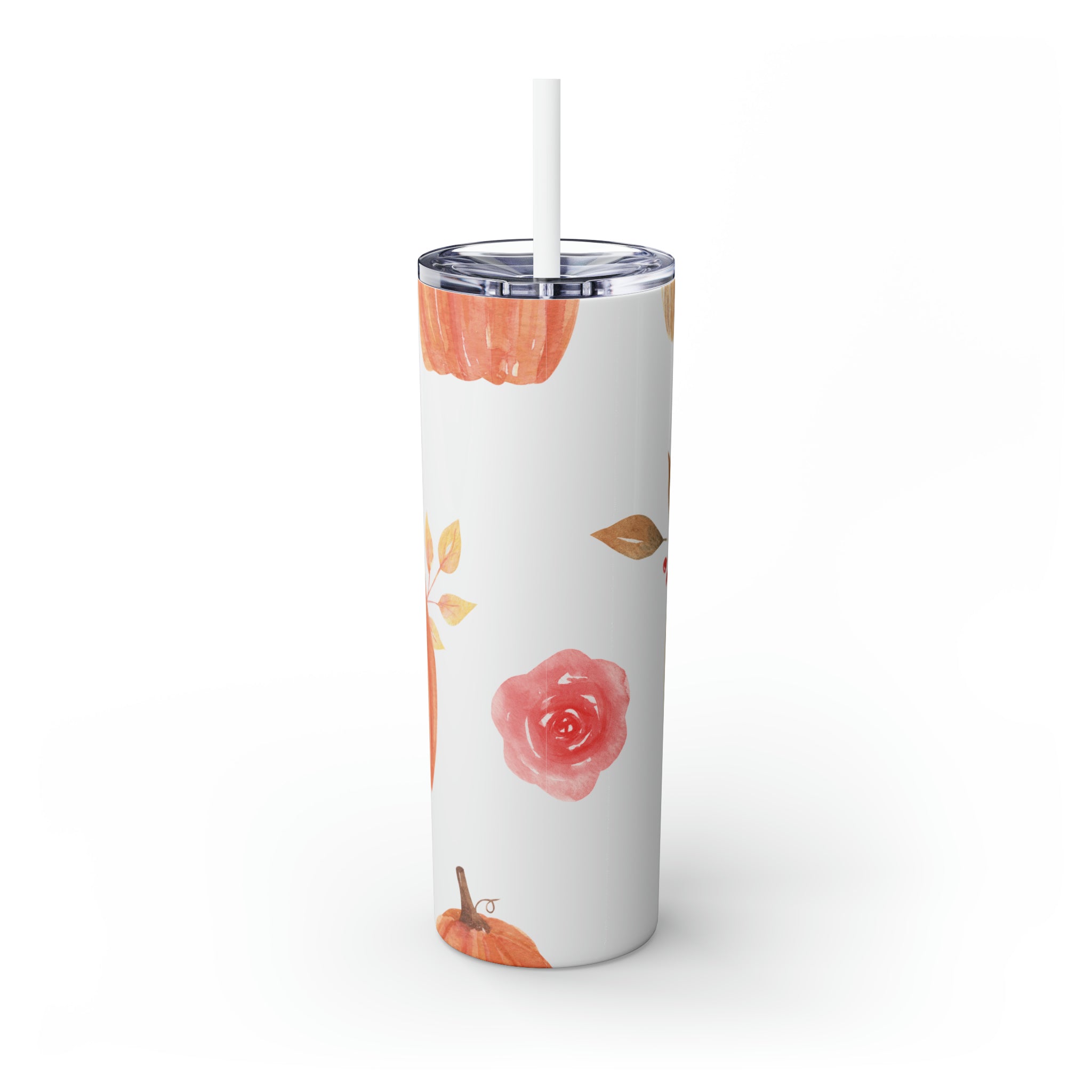 Pumpkin Pattern Skinny Steel Tumbler with Straw, 20oz Pumpkin Pattern Skinny Steel Tumbler with Straw, 20oz