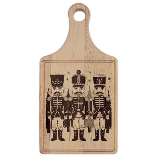 Nutcrackers Merry Christmas Engraved Wooden Cutting Board Paddle w Handle
