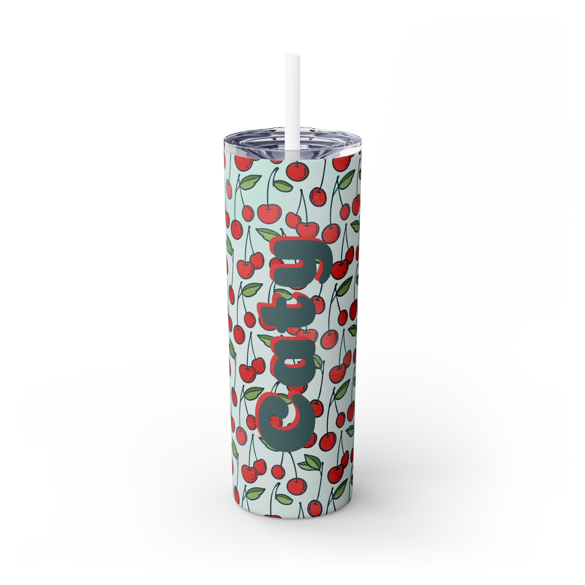 Cherries Personalized Skinny Steel Tumbler with Straw, 20oz Cherries Personalized Skinny Steel Tumbler with Straw, 20oz