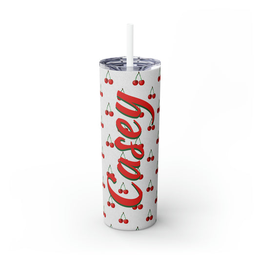 Cherries Personalized Skinny Steel Tumbler with Straw, 20oz