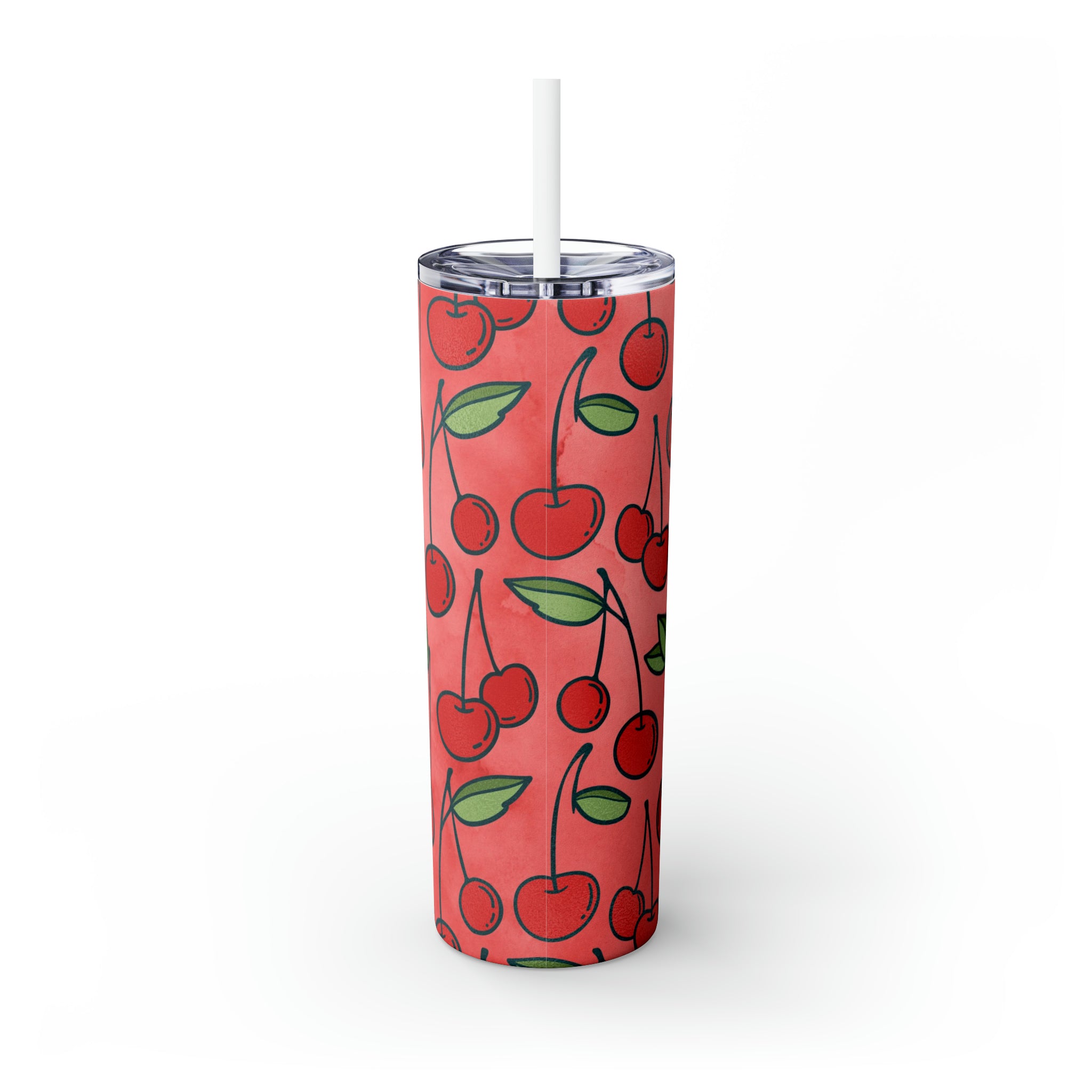 Cherries Personalized Skinny Steel Tumbler with Straw, 20oz Cherries Personalized Skinny Steel Tumbler with Straw, 20oz