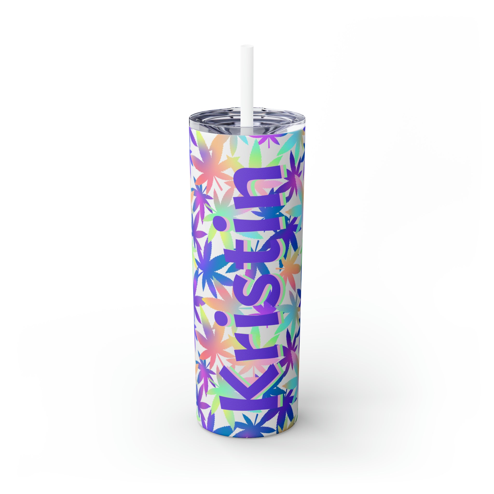 Cannabis Personalized Skinny Steel Tumbler with Straw, 20oz Cannabis Personalized Skinny Steel Tumbler with Straw, 20oz