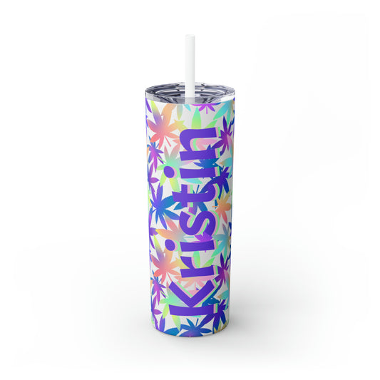 Cannabis Personalized Skinny Steel Tumbler with Straw, 20oz