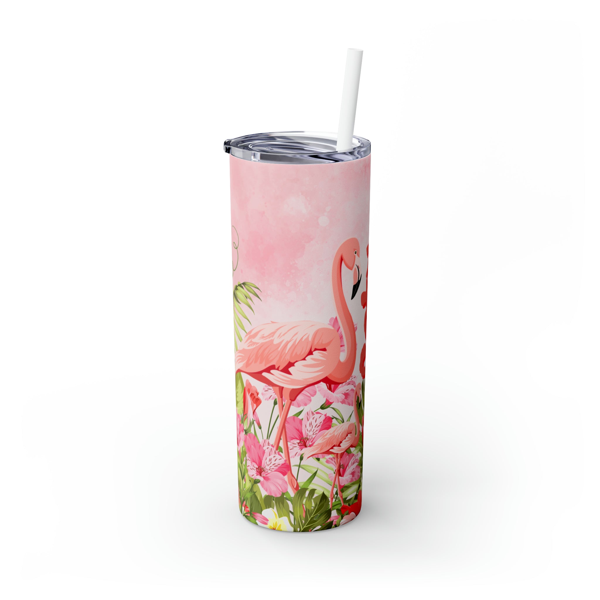 Flamingo Personalized Skinny Steel Tumbler with Straw, 20oz Flamingo Personalized Skinny Steel Tumbler with Straw, 20oz