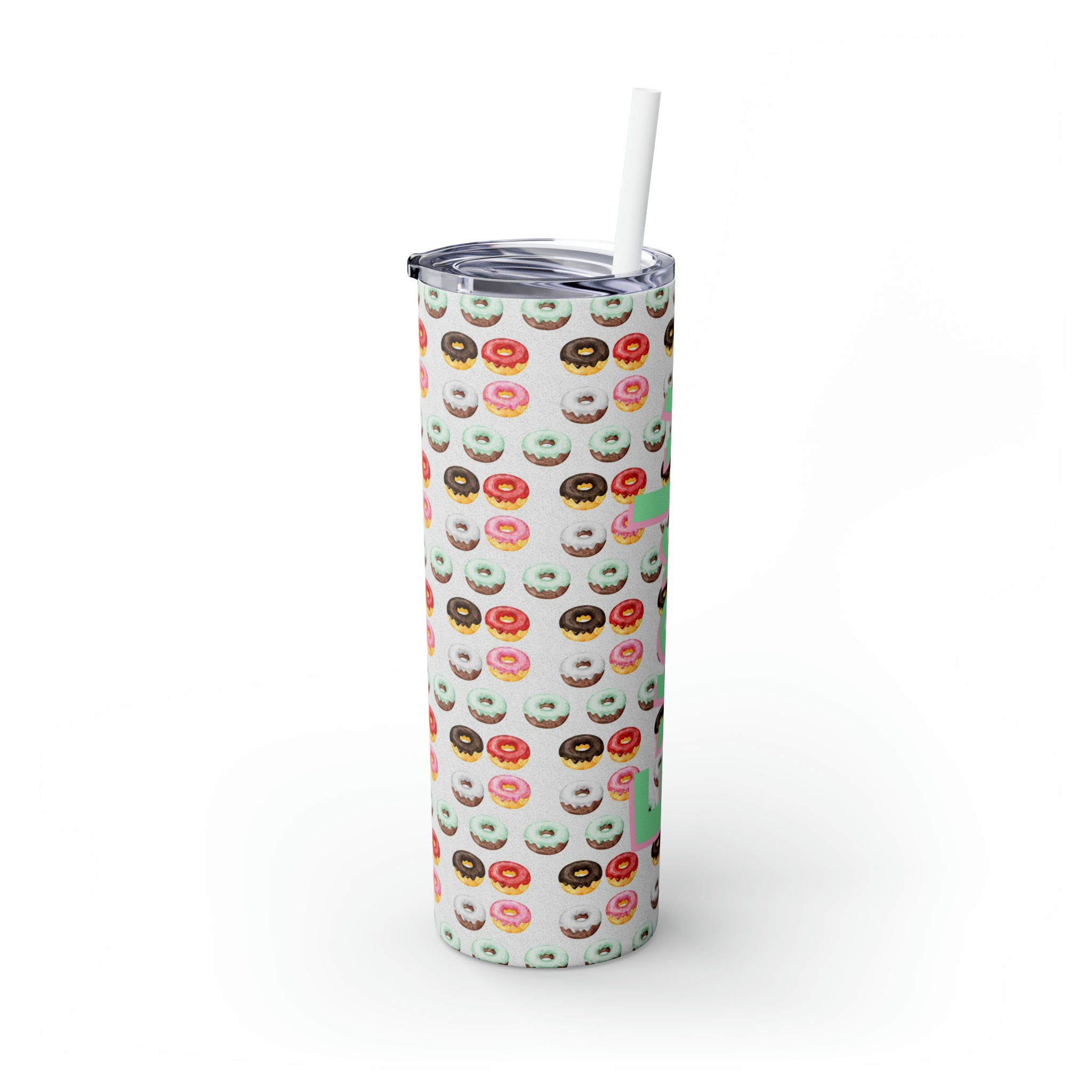 Donuts Personalized Skinny Steel Tumbler with Straw, 20oz Donuts Personalized Skinny Steel Tumbler with Straw, 20oz