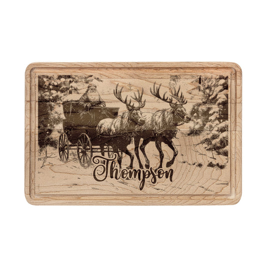 Santa Sleigh with Reindeer Personalized Engraved Wooden Cutting Board