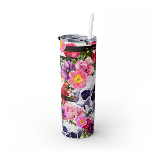 Skulls Floral Skinny Steel Tumbler with Straw, 20oz