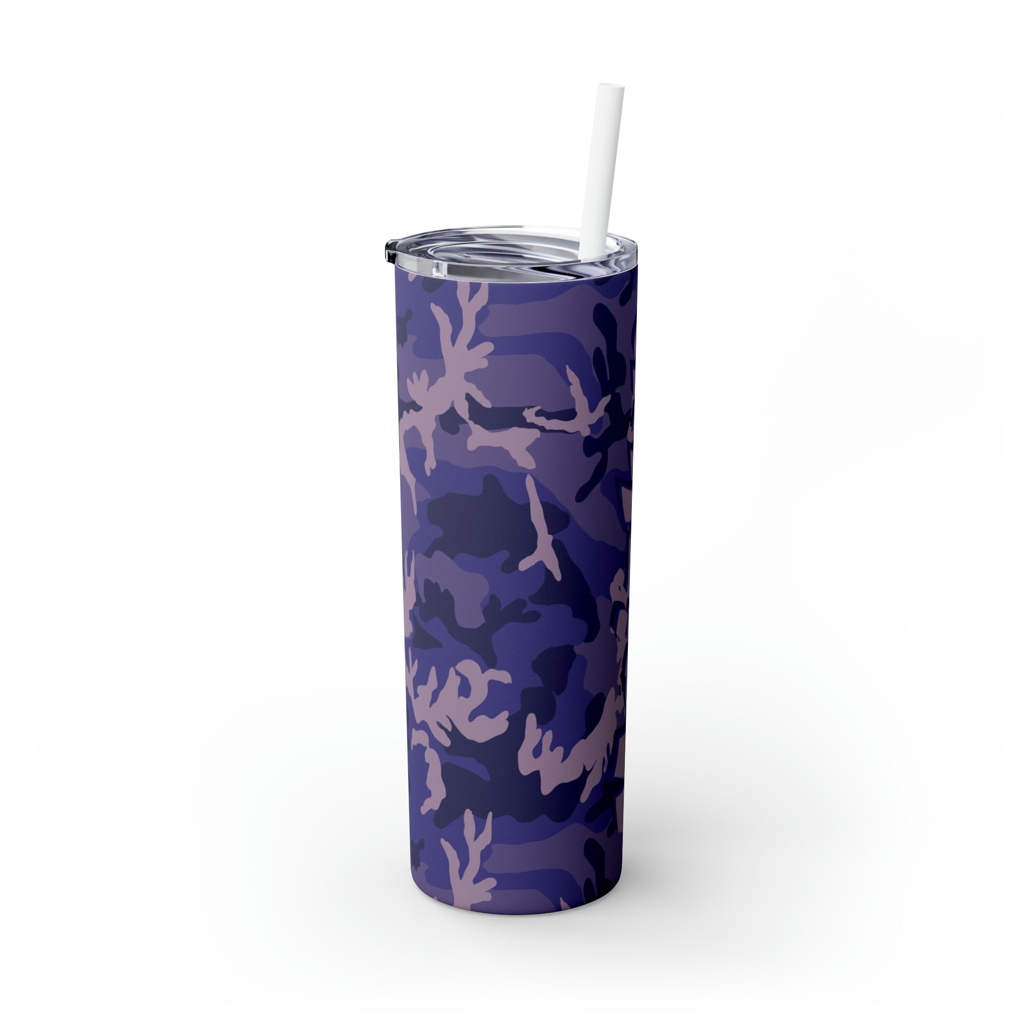 Purple Camouflage Personalized Skinny Steel Tumbler with Straw, 20oz Purple Camouflage Personalized Skinny Steel Tumbler with Straw, 20oz