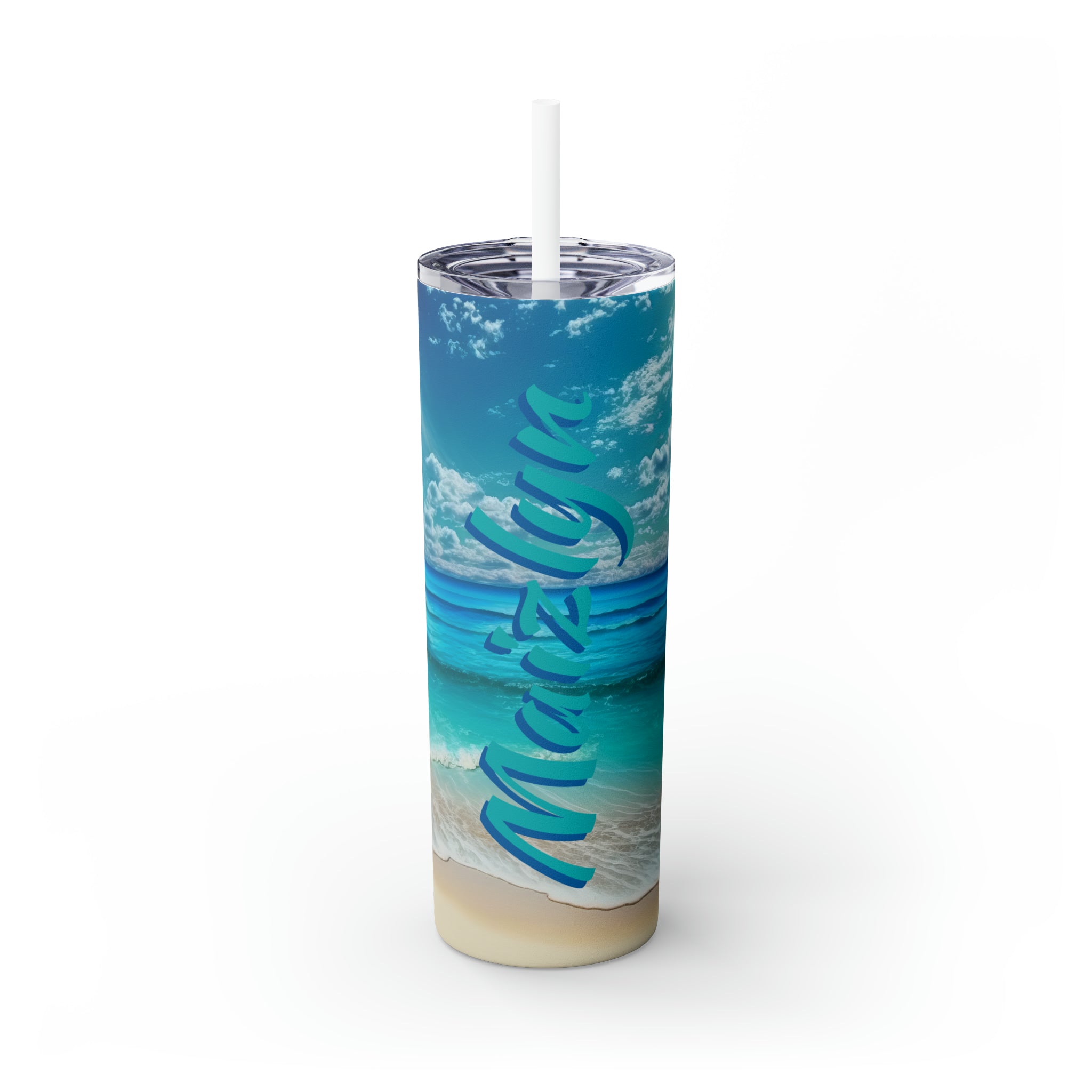 Beach Personalized Skinny Steel Tumbler with Straw, 20oz Beach Personalized Skinny Steel Tumbler with Straw, 20oz