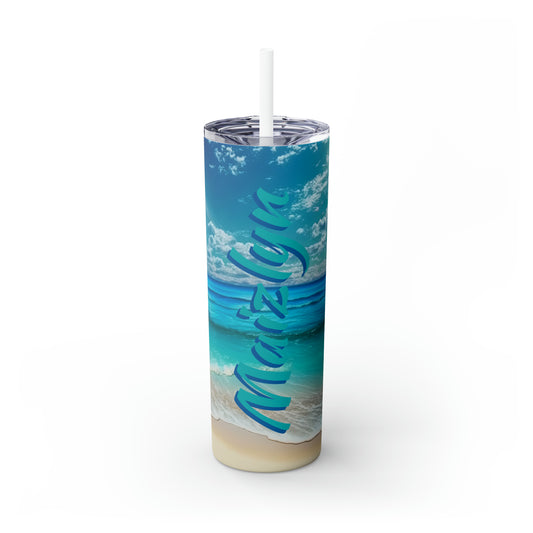 Beach Personalized Skinny Steel Tumbler with Straw, 20oz