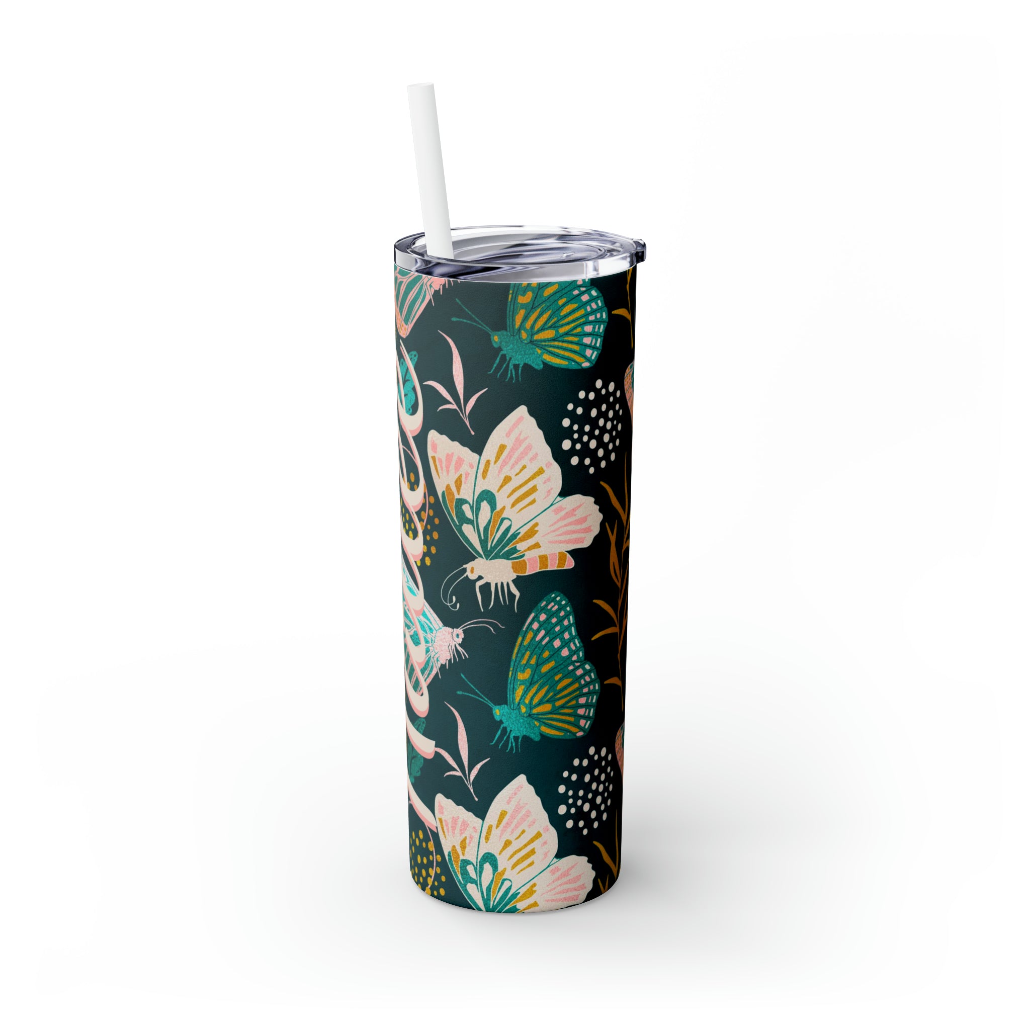 Butterflies Personalized Skinny Steel Tumbler with Straw, 20oz Butterflies Personalized Skinny Steel Tumbler with Straw, 20oz