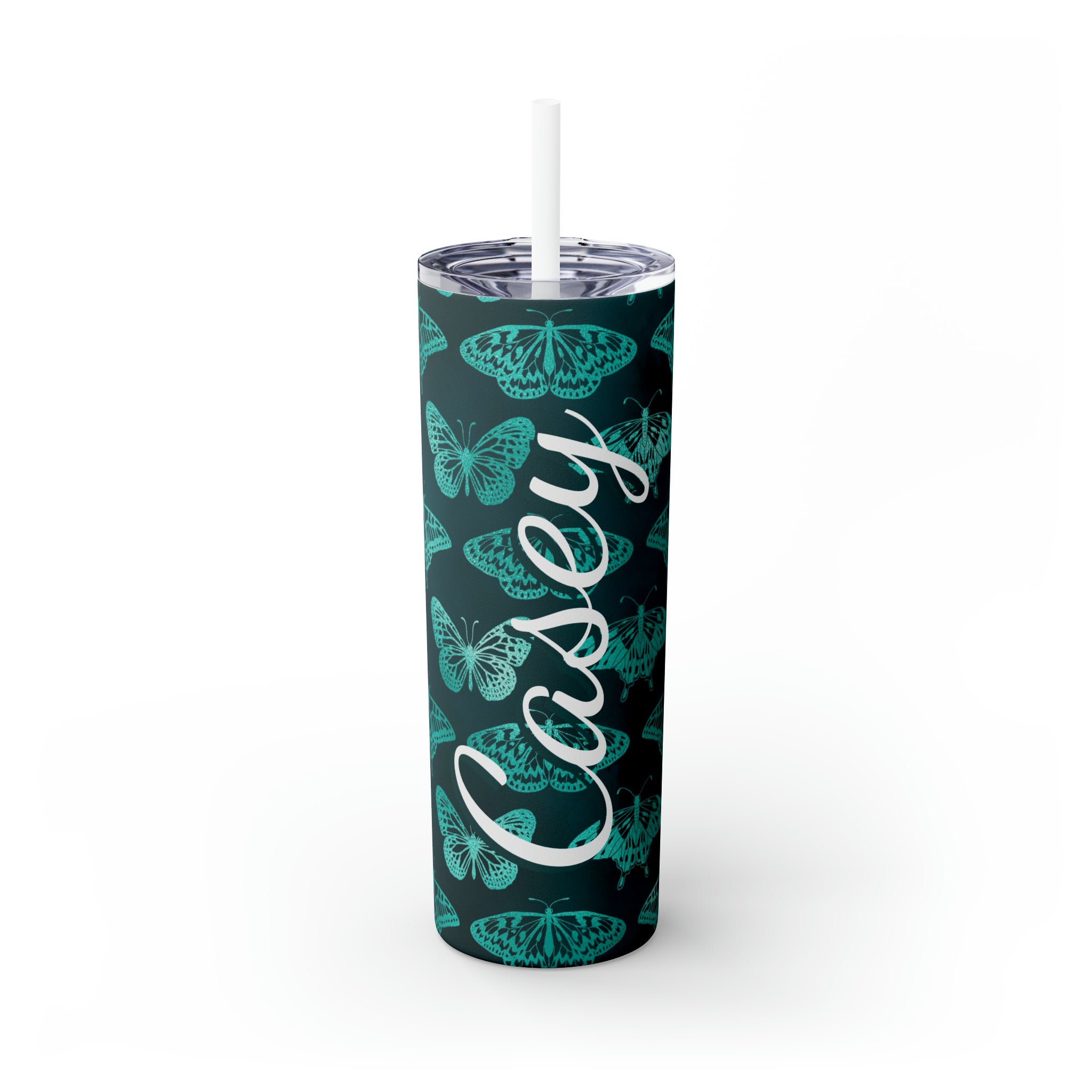 Butterflies Personalized Skinny Steel Tumbler with Straw, 20oz Butterflies Personalized Skinny Steel Tumbler with Straw, 20oz