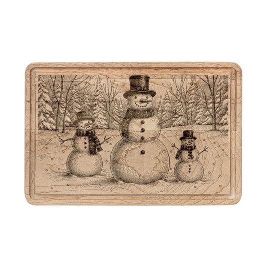 Snowman Trio in Forest Engraved Wooden Cutting Board