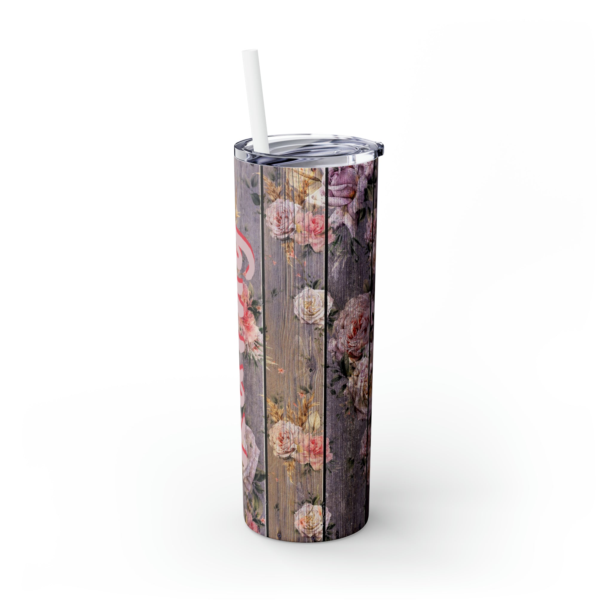 Floral Personalized Skinny Steel Tumbler with Straw, 20oz Floral Personalized Skinny Steel Tumbler with Straw, 20oz