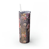 Floral Personalized Skinny Steel Tumbler with Straw, 20oz Floral Personalized Skinny Steel Tumbler with Straw, 20oz