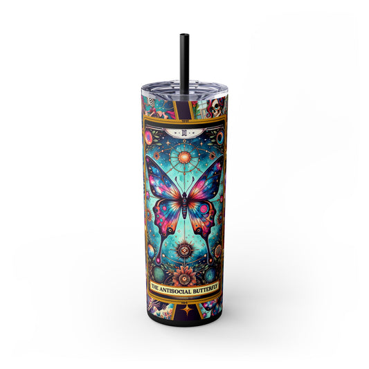The Antisocial Butterfly 3 Skinny Steel Tumbler with Straw, 20oz