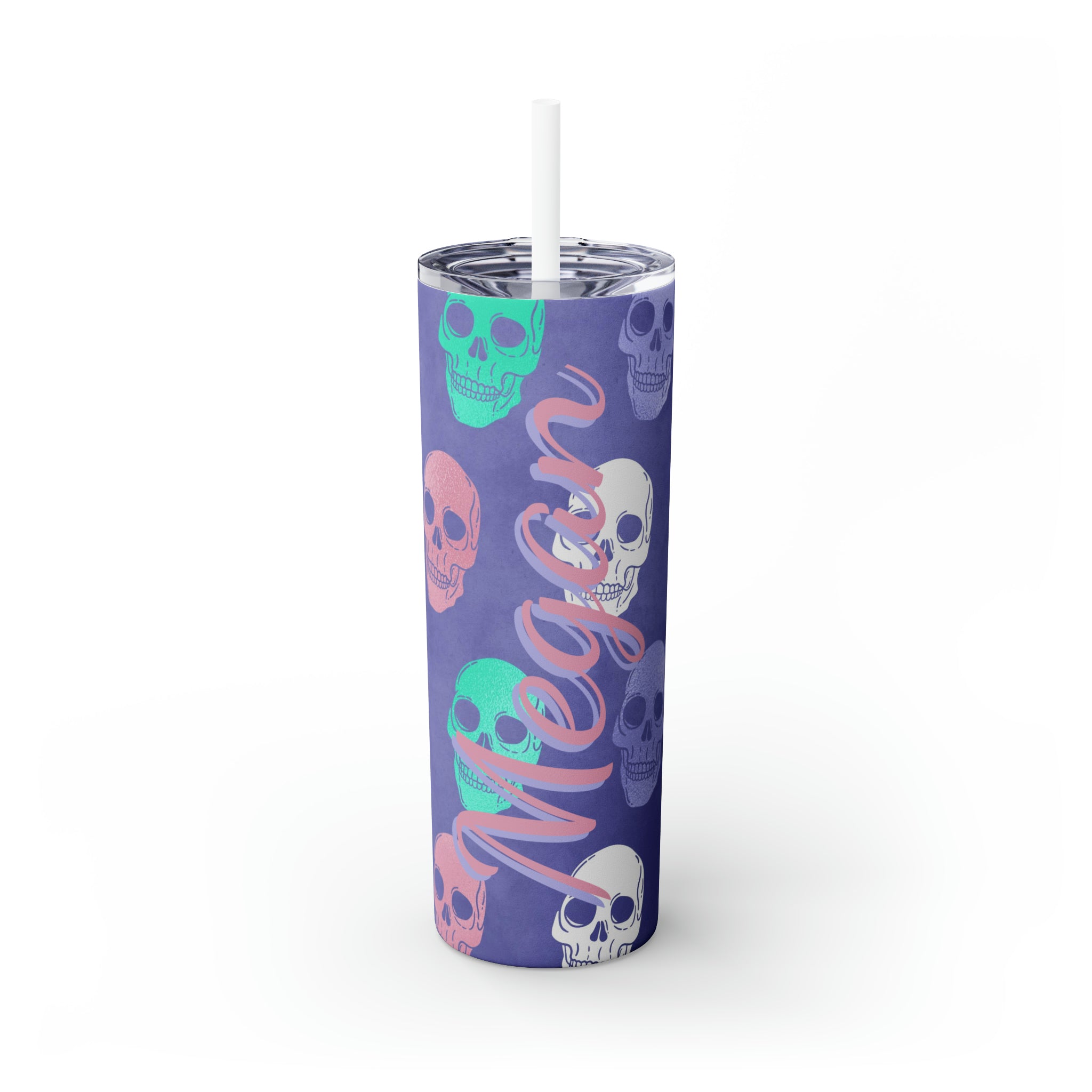 Skulls Personalized Skinny Steel Tumbler with Straw, 20oz Skulls Personalized Skinny Steel Tumbler with Straw, 20oz