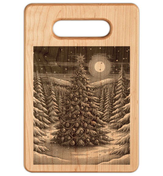 Christmas Tree Engraved Wooden Cutting Board Rectangle Handle