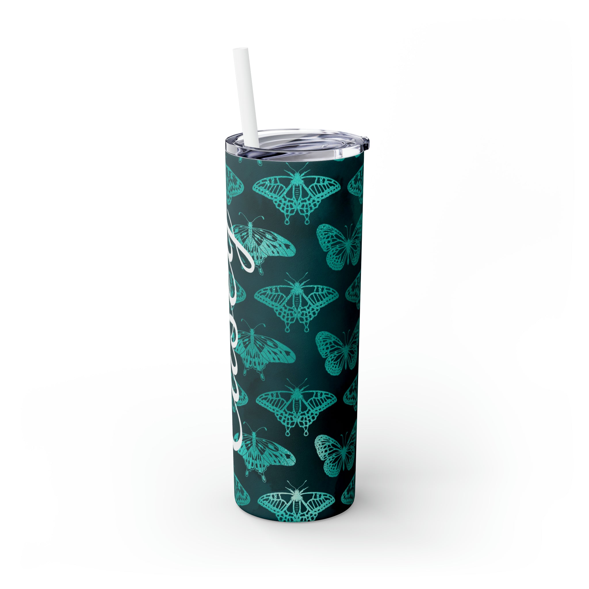 Butterflies Personalized Skinny Steel Tumbler with Straw, 20oz Butterflies Personalized Skinny Steel Tumbler with Straw, 20oz