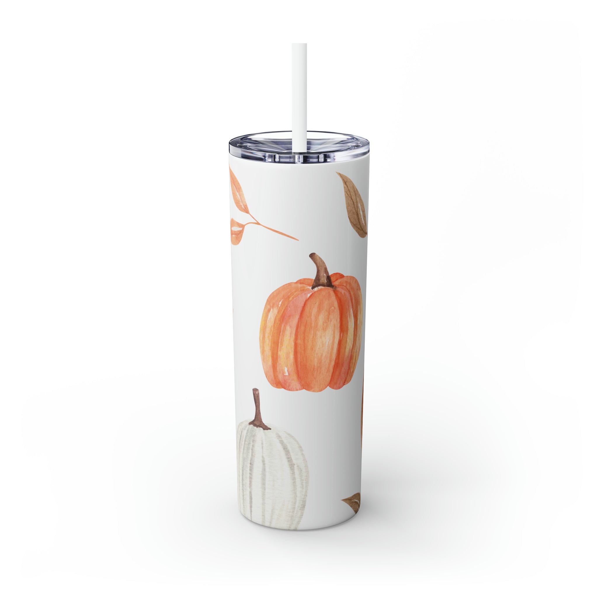 Pumpkin Pattern Skinny Steel Tumbler with Straw, 20oz Pumpkin Pattern Skinny Steel Tumbler with Straw, 20oz