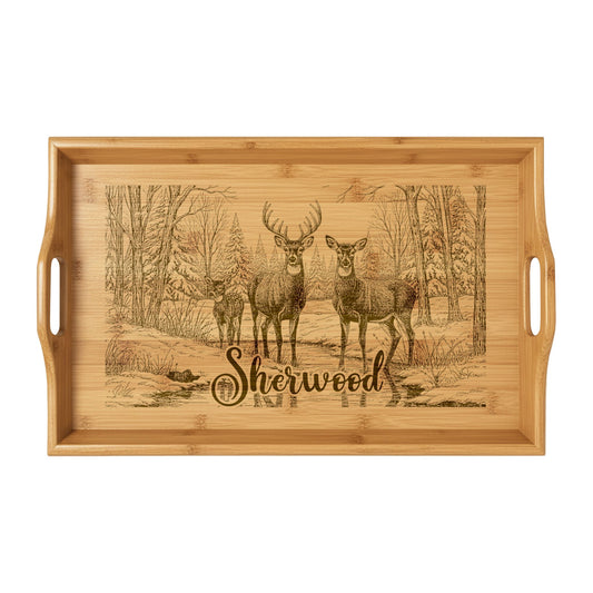 Christmas Tree with Wooden Sign Personalized Engraved Bamboo Serving Tray