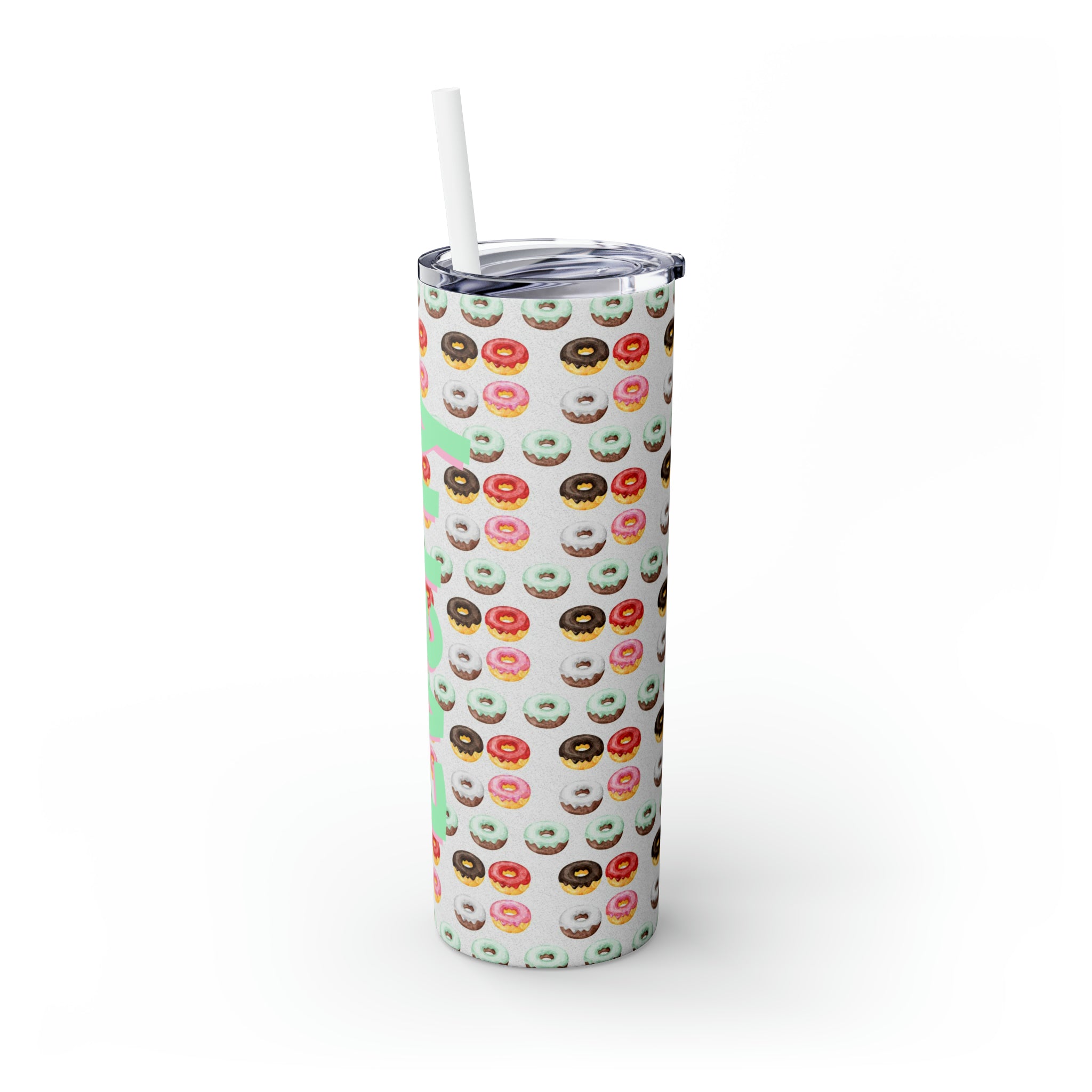 Donuts Personalized Skinny Steel Tumbler with Straw, 20oz Donuts Personalized Skinny Steel Tumbler with Straw, 20oz