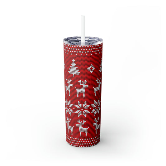 Reindeer Sweater Skinny Steel Tumbler with Straw, 20oz