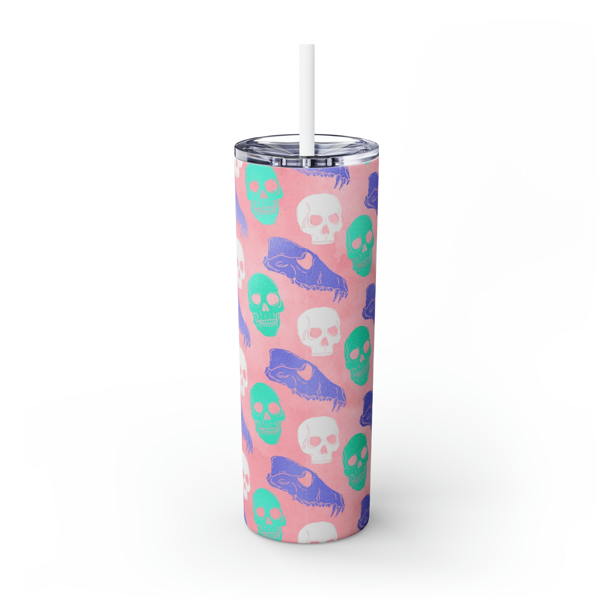 Skulls Personalized Skinny Steel Tumbler with Straw, 20oz Skulls Personalized Skinny Steel Tumbler with Straw, 20oz