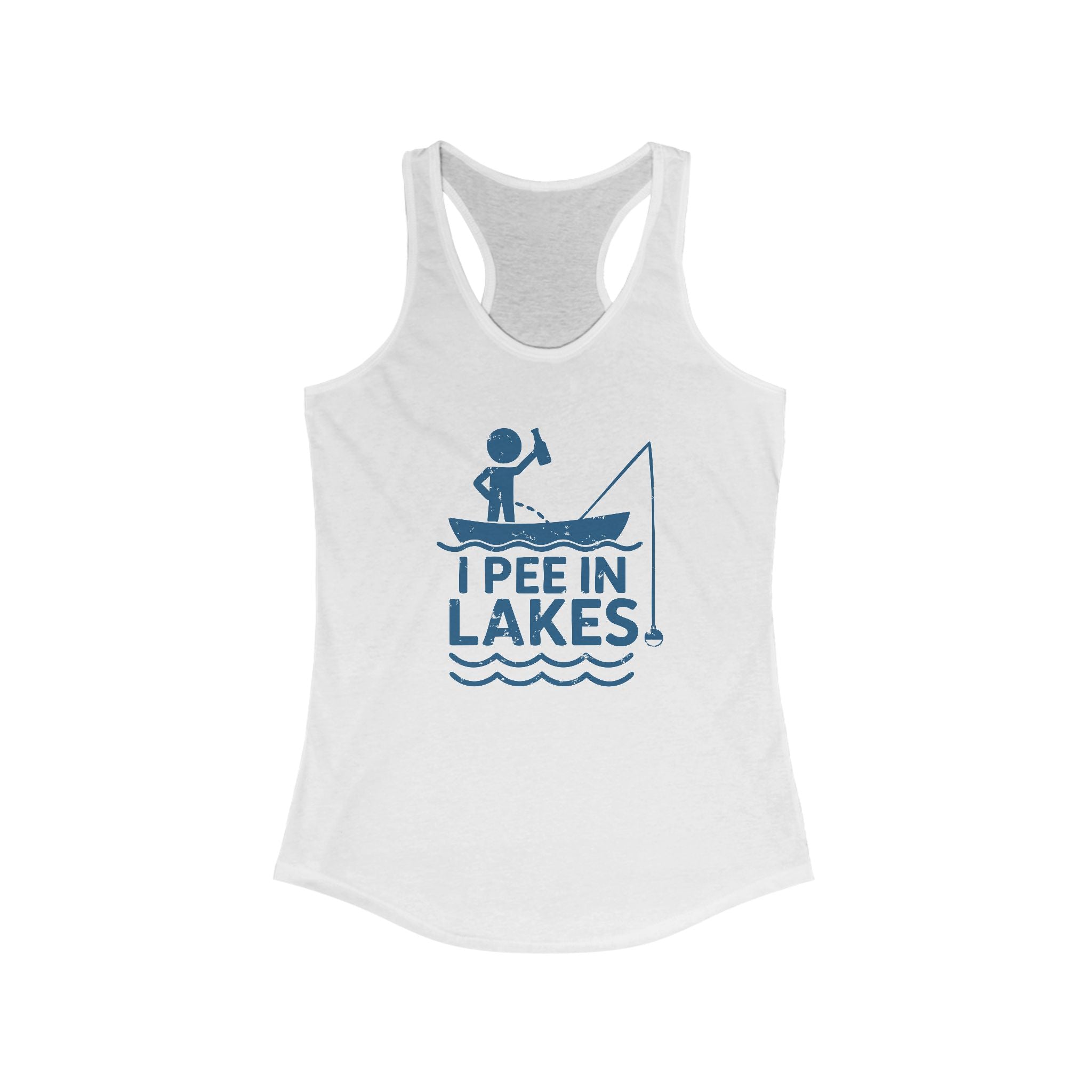 Basic Racerback Tank Top - Women's - I Pee In Lakes Stick Guy on Boat Basic Racerback Tank Top - Women's - I Pee In Lakes Stick Guy on Boat