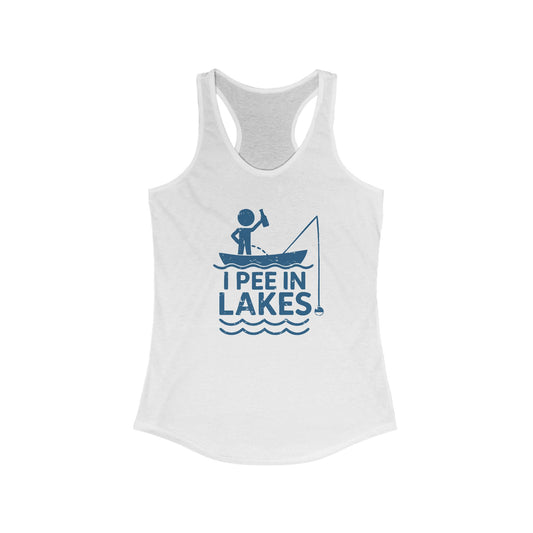 Basic Racerback Tank Top - Women's - I Pee In Lakes Stick Guy on Boat