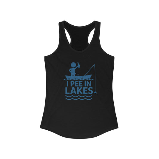 Basic Racerback Tank Top - Women's - I Pee In Lakes Stick Guy on Boat