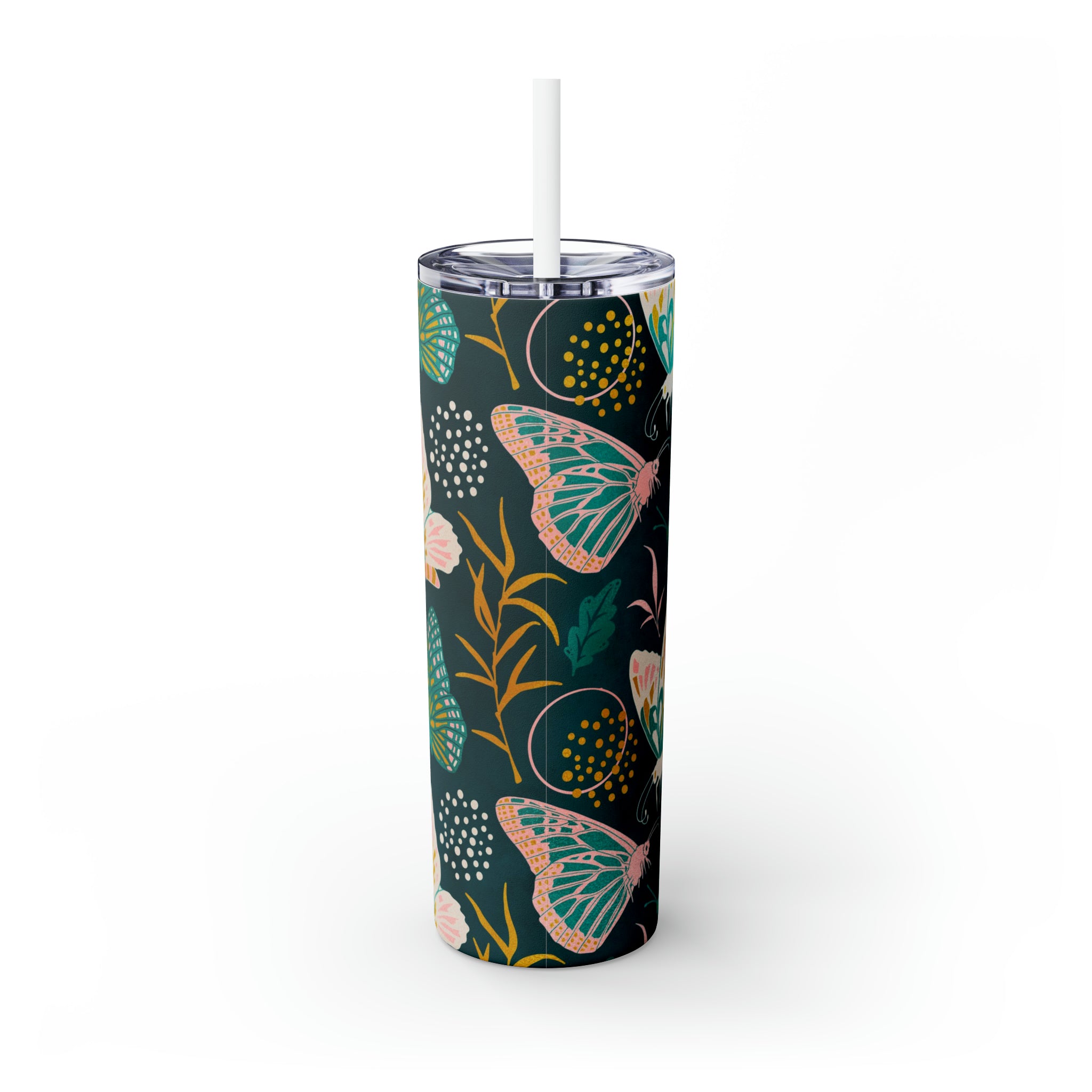 Butterflies Personalized Skinny Steel Tumbler with Straw, 20oz Butterflies Personalized Skinny Steel Tumbler with Straw, 20oz