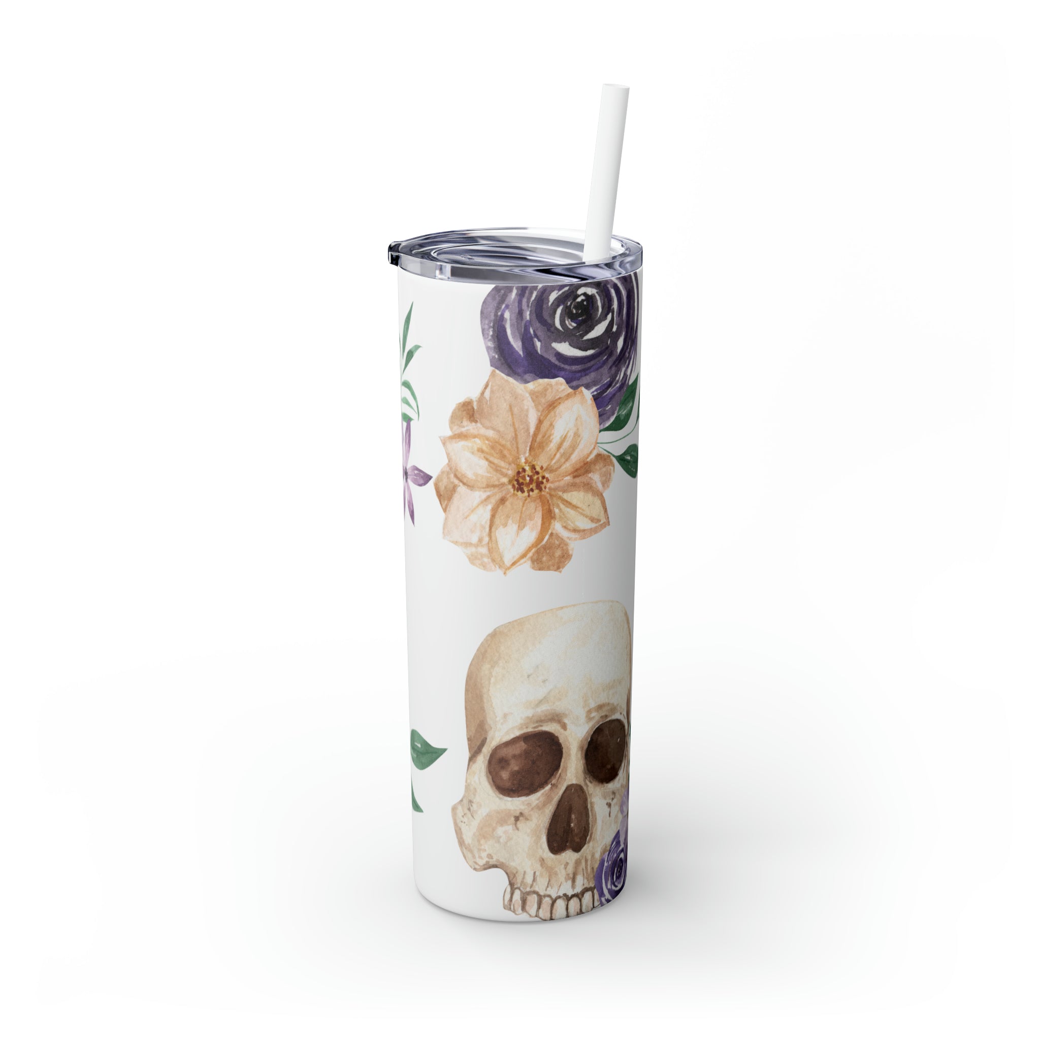 Skulls Floral Skinny Steel Tumbler with Straw, 20oz Skulls Floral Skinny Steel Tumbler with Straw, 20oz