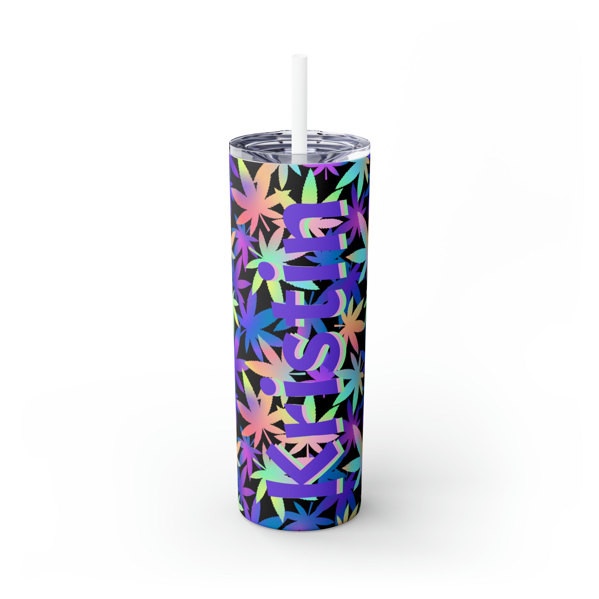 Cannabis Personalized Skinny Steel Tumbler with Straw, 20oz Cannabis Personalized Skinny Steel Tumbler with Straw, 20oz