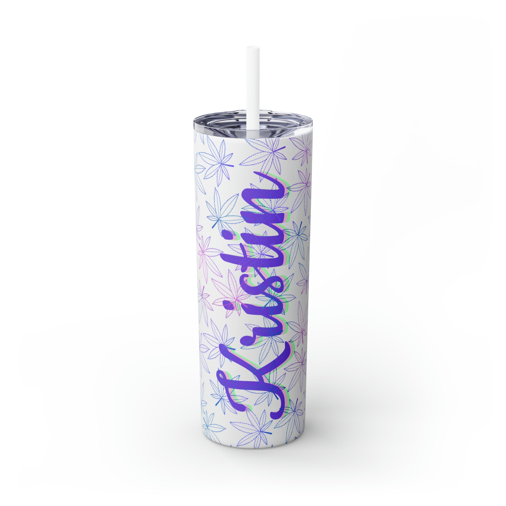 Cannabis Personalized Skinny Steel Tumbler with Straw, 20oz Cannabis Personalized Skinny Steel Tumbler with Straw, 20oz