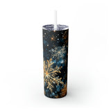 Golden Snowflakes Skinny Steel Tumbler with Straw, 20oz Golden Snowflakes Skinny Steel Tumbler with Straw, 20oz