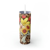 Leopard Pattern with Flowers Skinny Steel Tumbler with Straw, 20oz Leopard Pattern with Flowers Skinny Steel Tumbler with Straw, 20oz