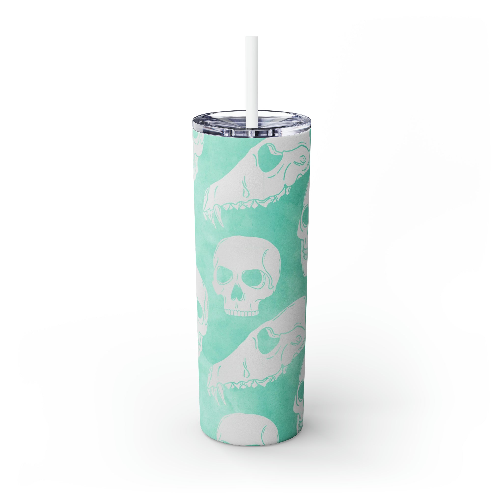 Skulls Personalized Skinny Steel Tumbler with Straw, 20oz Skulls Personalized Skinny Steel Tumbler with Straw, 20oz