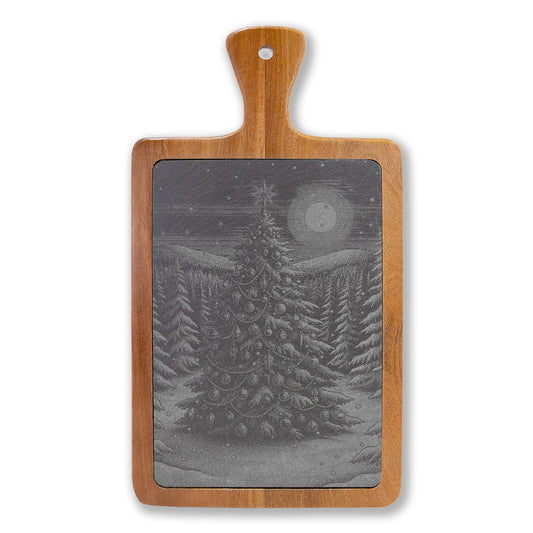 Christmas Tree Engraved Slate Charcuterie Board with Handle