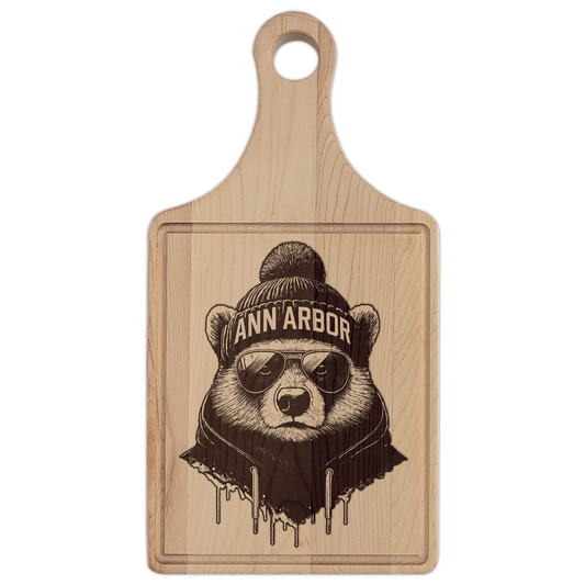 Winter Wolverine MI Engraved Wooden Cutting Board Paddle w Handle