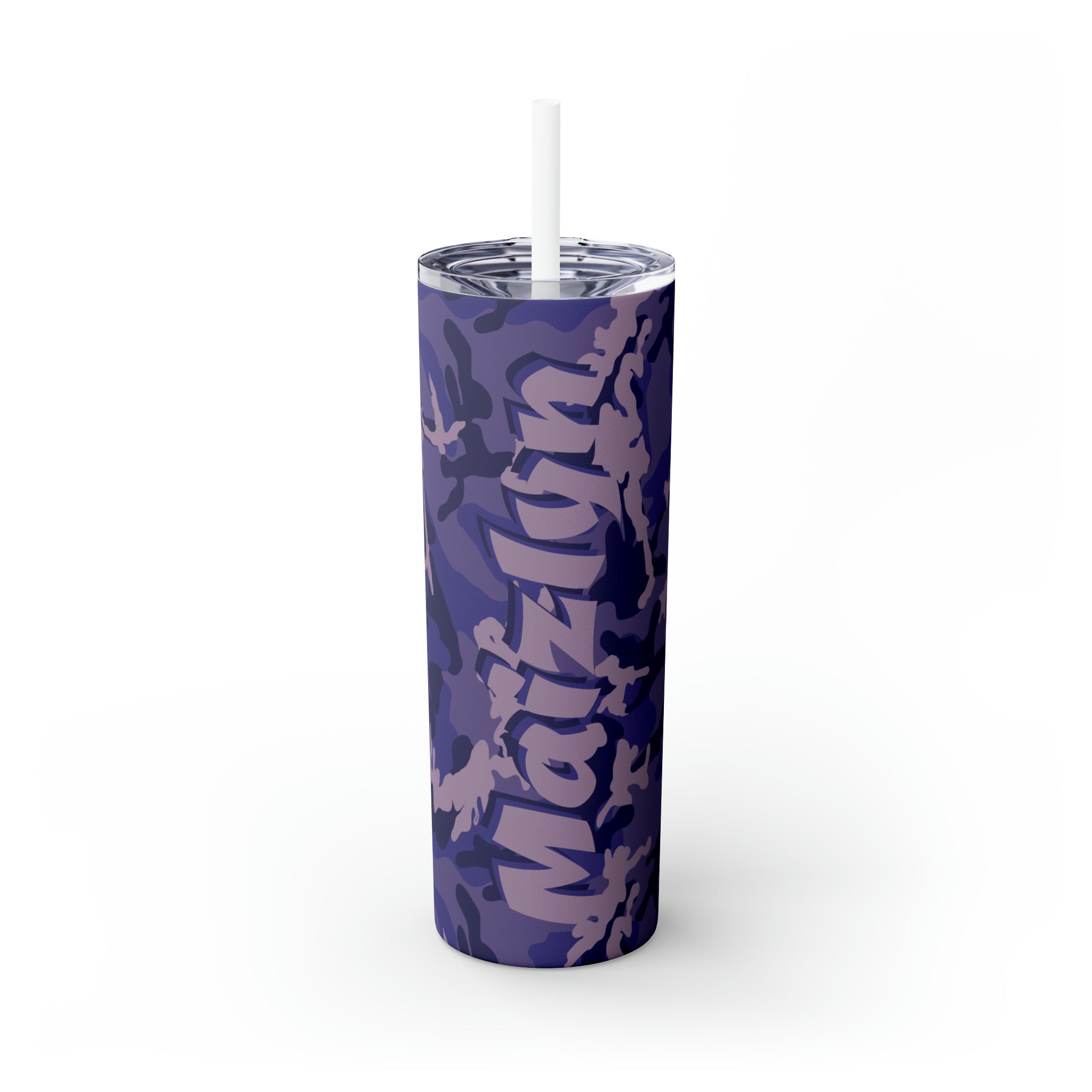 Purple Camouflage Personalized Skinny Steel Tumbler with Straw, 20oz Purple Camouflage Personalized Skinny Steel Tumbler with Straw, 20oz