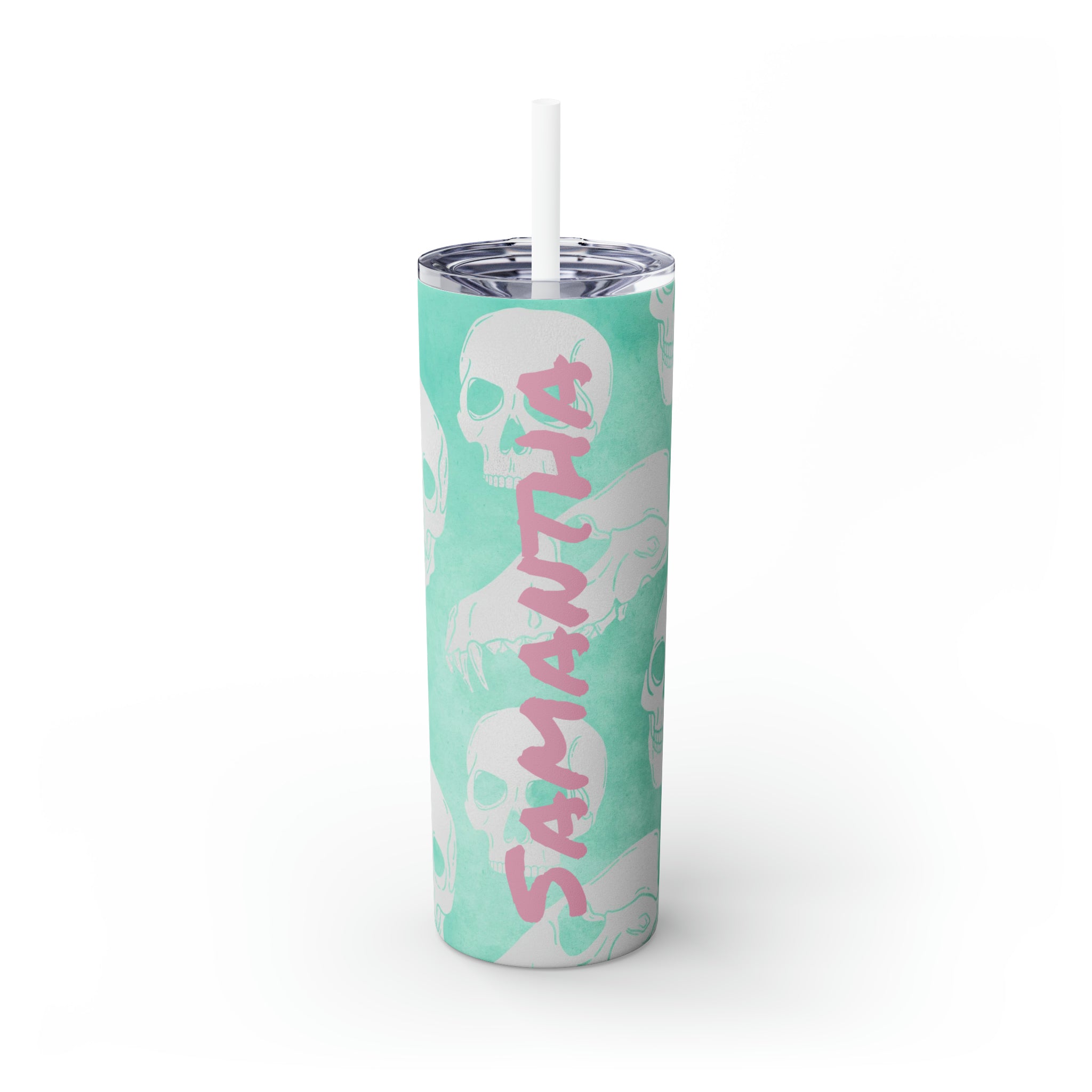 Skulls Personalized Skinny Steel Tumbler with Straw, 20oz Skulls Personalized Skinny Steel Tumbler with Straw, 20oz
