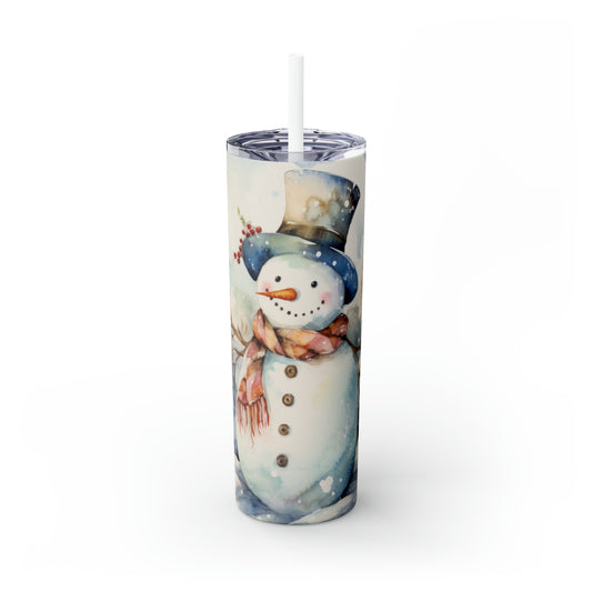Snowman Winter Skinny Steel Tumbler with Straw, 20oz