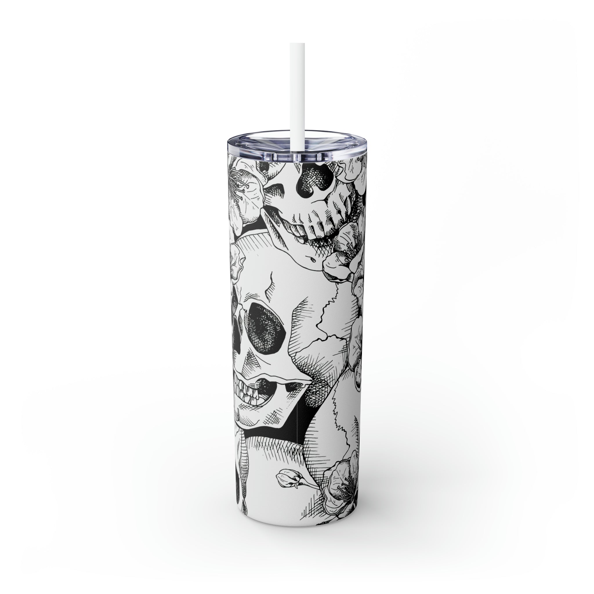 Skull Floral Skinny Steel Tumbler with Straw, 20oz Skull Floral Skinny Steel Tumbler with Straw, 20oz