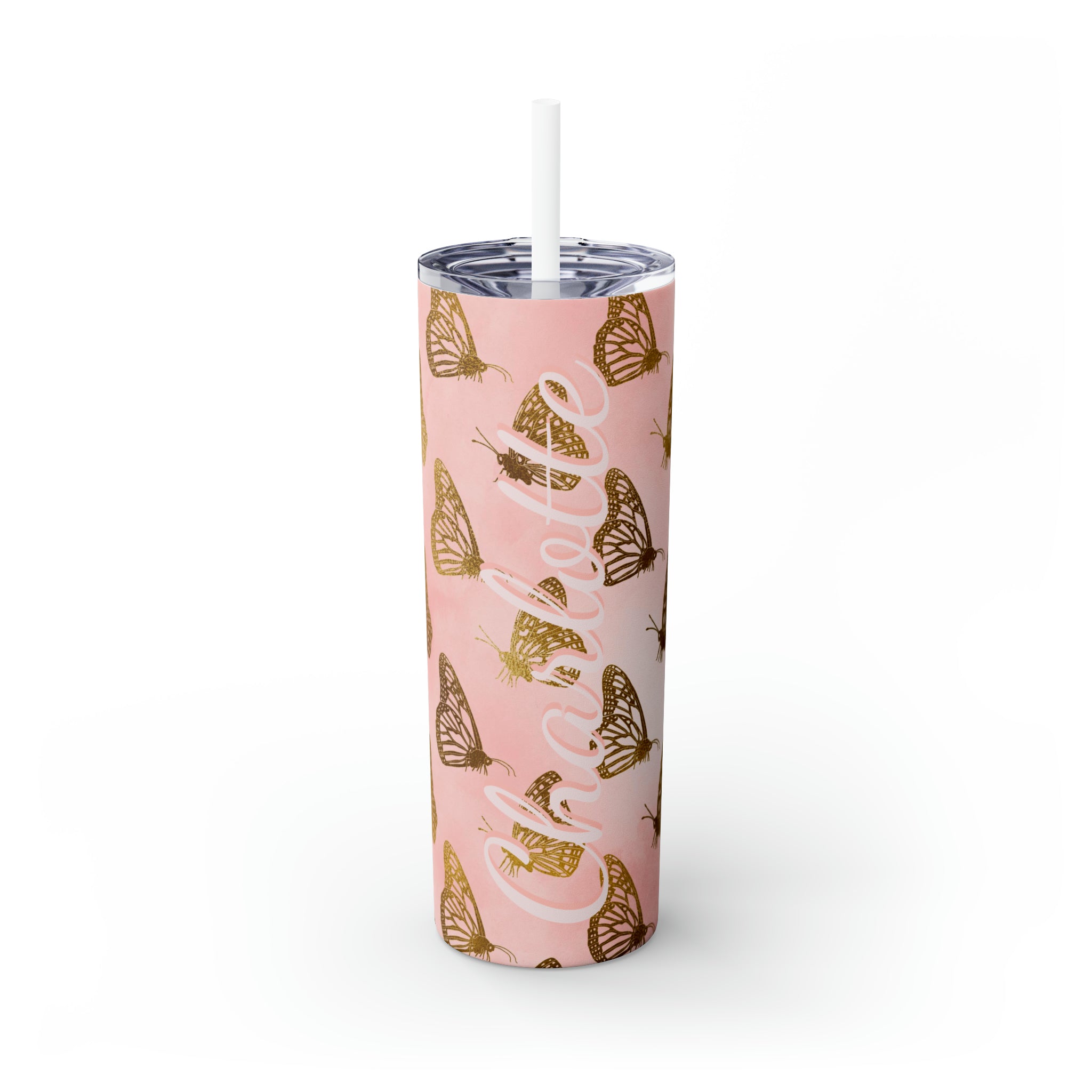 Butterflies Personalized Skinny Steel Tumbler with Straw, 20oz Butterflies Personalized Skinny Steel Tumbler with Straw, 20oz