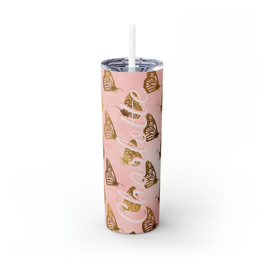 Butterflies Personalized Skinny Steel Tumbler with Straw, 20oz