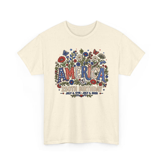 Floral America Birthday 250th Anniversary Patriotic Americana Basic T-Shirt - Unisex