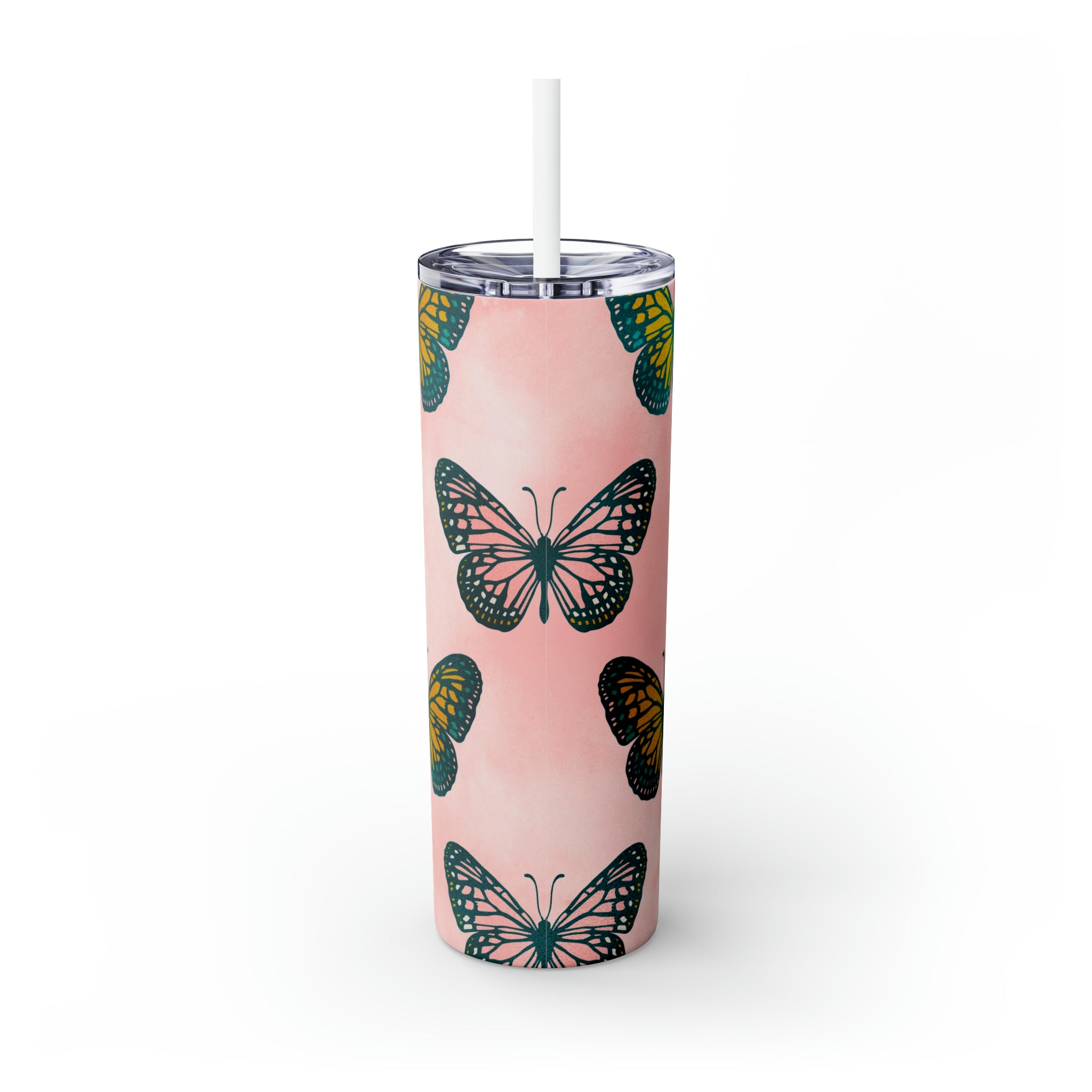 Butterflies Personalized Skinny Steel Tumbler with Straw, 20oz Butterflies Personalized Skinny Steel Tumbler with Straw, 20oz