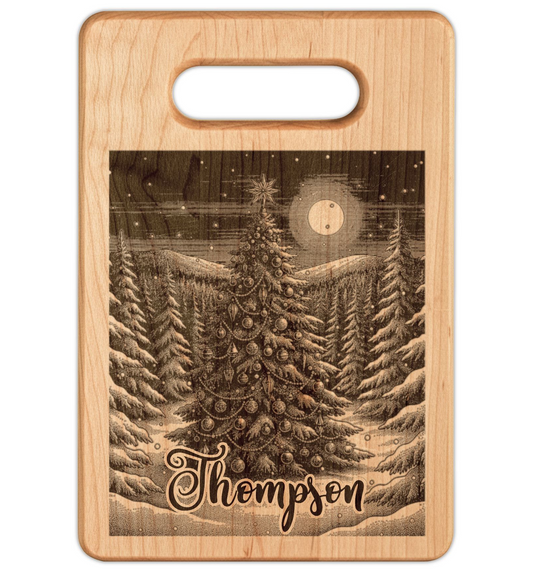 Christmas Tree Personalized Engraved Wooden Cutting Board Rectangle Handle