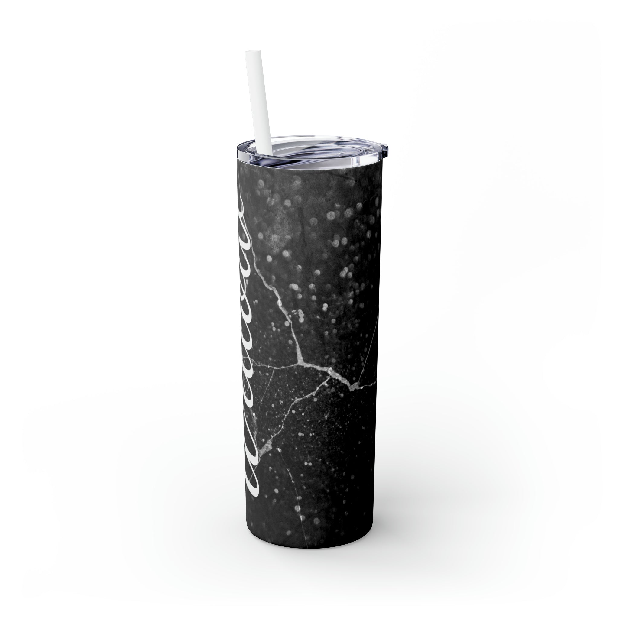 Black Marble Personalized Skinny Steel Tumbler with Straw, 20oz Black Marble Personalized Skinny Steel Tumbler with Straw, 20oz